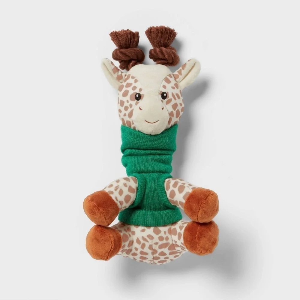 Wondershop Plush Giraffe Dog Toy Green Sweater Rope Horns New with tags
